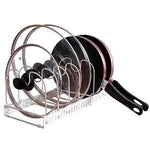 Advutils Expandable Pots and Pans Organizer Rack for Cabinet - Holds 7 Pans & Lids to Keep Cupboards Tidy - Adjustable Bakeware Rack for Kitchen and Pantry