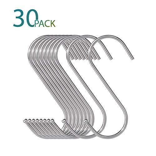 30 Pack Large S Shaped Hanging Hooks, S Hangers for Kitchen, Office, Bathroom, Cloakroom and Garden, Heavy Duty S Hooks by KRENDR