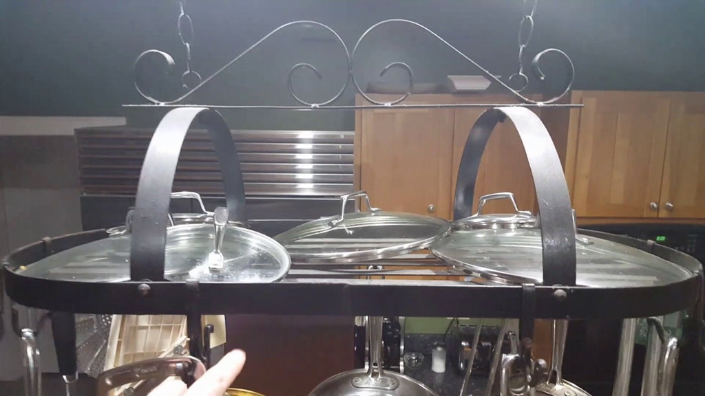 How to hang items on the pot rack.