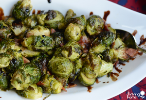 Oven roasted Brussels sprouts drizzled in a balsamic honey reduction