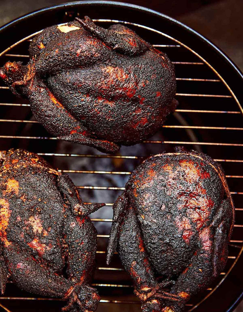 This smoked chicken is made with a whole bird that’s either brined or massaged with a marvelous dry rub and is slowly cooked in a smoker or the grill
