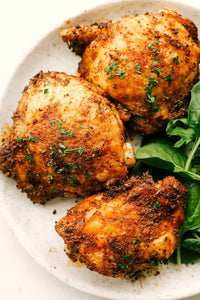 Crispy and Juicy Air Fryer Chicken Thighs are the perfect thing to make tonight! Perfectly seasoned, these are the most scrumptious chicken thighs EVER!