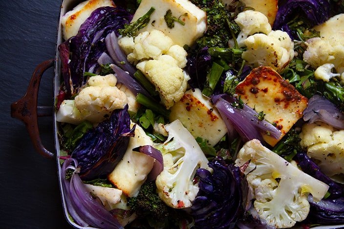 Roasted Winter Vegetable, Lentil and Paneer Casserole