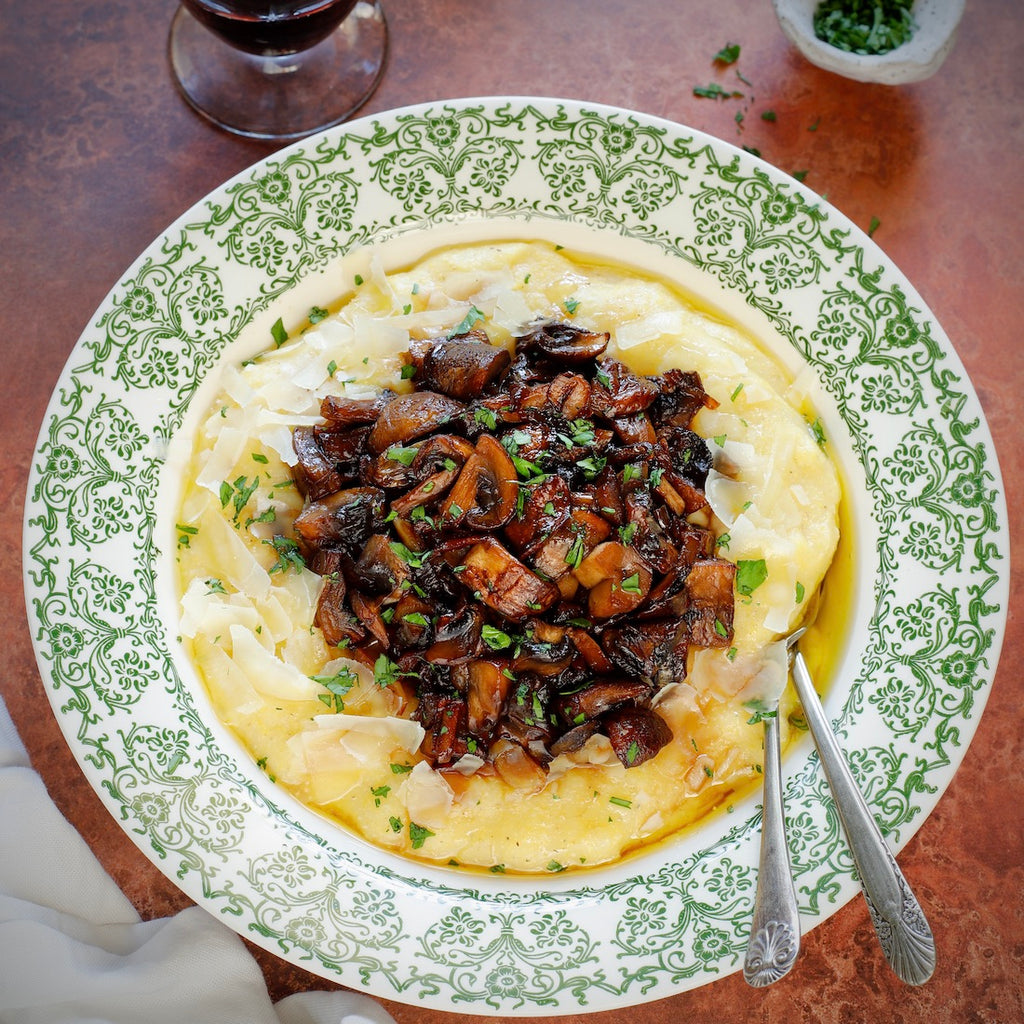 Easy Oven-Baked Polenta with Balsamic Cremini Mushrooms