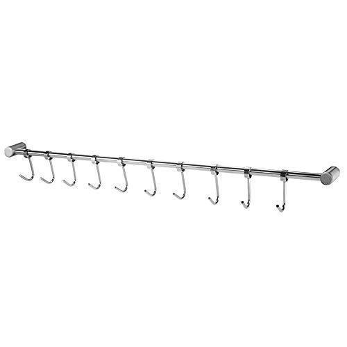 Nidouillet Kitchen Rail Wall Mounted Utensil Racks with 10 Stainless Steel Sliding Hooks for Kitchen Tool, Pot Lid, Pan, Towel AB005