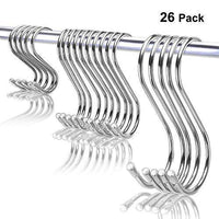 26 Pack S hooks Stainless Steel S Hanging Hooks Heavy Duty S Hanger Hooks X-Large 4.8"/ Large 3.5"/ Small 2.5" Metal Kitchen Pot Rack Hooks Closet Hooks for Hanging Pot, Pan, Cups, Plants, Bags, Jeans