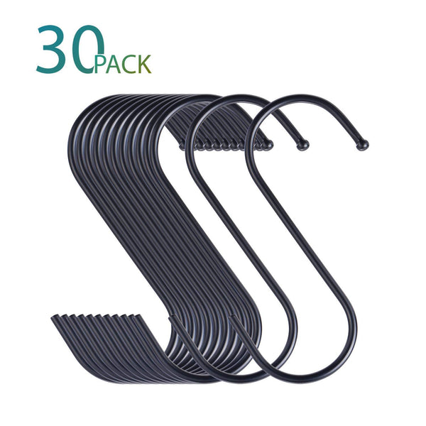 30 Pack Black S Hooks, Large S Shaped Hanging Hooks, S Hangers for Kitchen, Office, Bathroom, Garden and Cloakroom