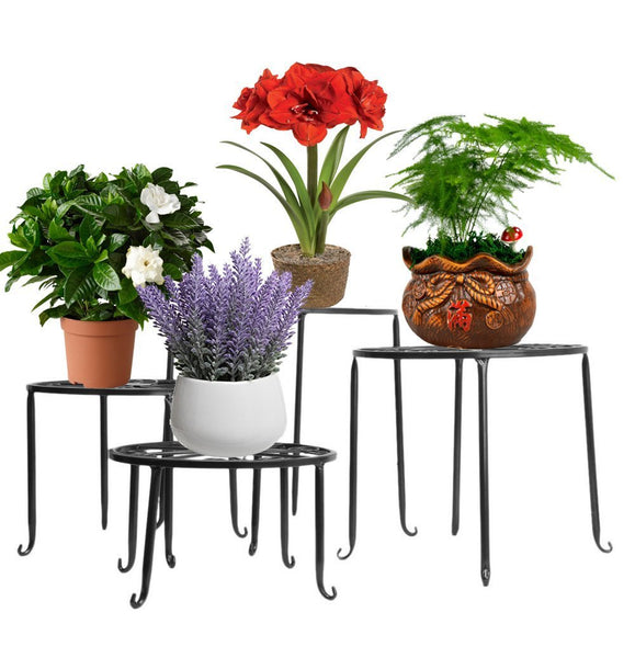 AISHN Metal 4 in 1 Potted Plant Stand Floor Flower Pot Rack/Round Iron Plant Stands, Scroll Pattern (Black)