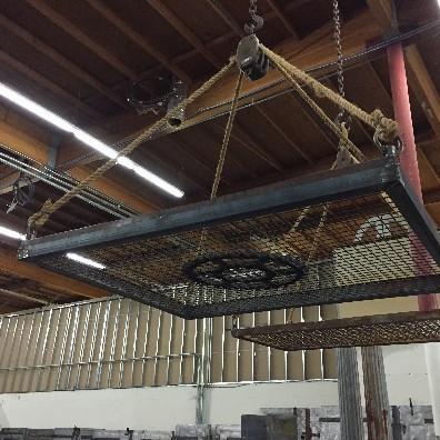 Pot Rack with one Pulley, wood, and rope