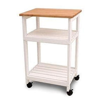 White Kitchen Cart with Butcher Block Top & Locking Casters